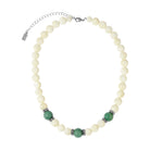 Green Aventurine & Imitation Mother of Pearl Beaded Strand Necklace 16" + 3" Extension