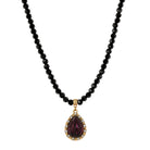Black Faux Pearl Strand Lux Crystal Teardrop Pendant Necklace 15" + 3" Extension 