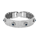 Silver tone Etched Floral Montana Blue Crystal Link Bracelet