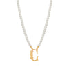 Faux Pearl Strand Gold Initial Pendant Necklace 16