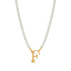 Faux Pearl Strand Gold Initial Pendant Necklace 16