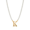 Faux Pearl Strand Gold Initial Pendant Necklace 16