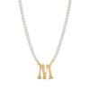 Faux Pearl Strand Gold Initial Pendant Necklace 16