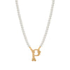 Faux Pearl Strand Gold Initial Pendant Necklace 16