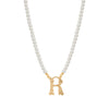Faux Pearl Strand Gold Initial Pendant Necklace 16