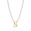 Faux Pearl Strand Gold Initial Pendant Necklace 16