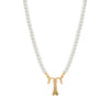 Faux Pearl Strand Gold Initial Pendant Necklace 16