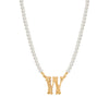 Faux Pearl Strand Gold Initial Pendant Necklace 16