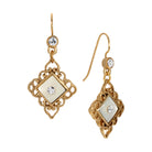 Gold Filigree & Diamond Shaped Mother of Pearl Gemstone Drop Earrings