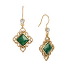 Gold Filigree & Diamond Shaped Green Malachite Gemstone Drop Earrings