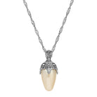 Vintage Style Silver & Ovate Faux Pearl Drop Pendant Necklace 24"
