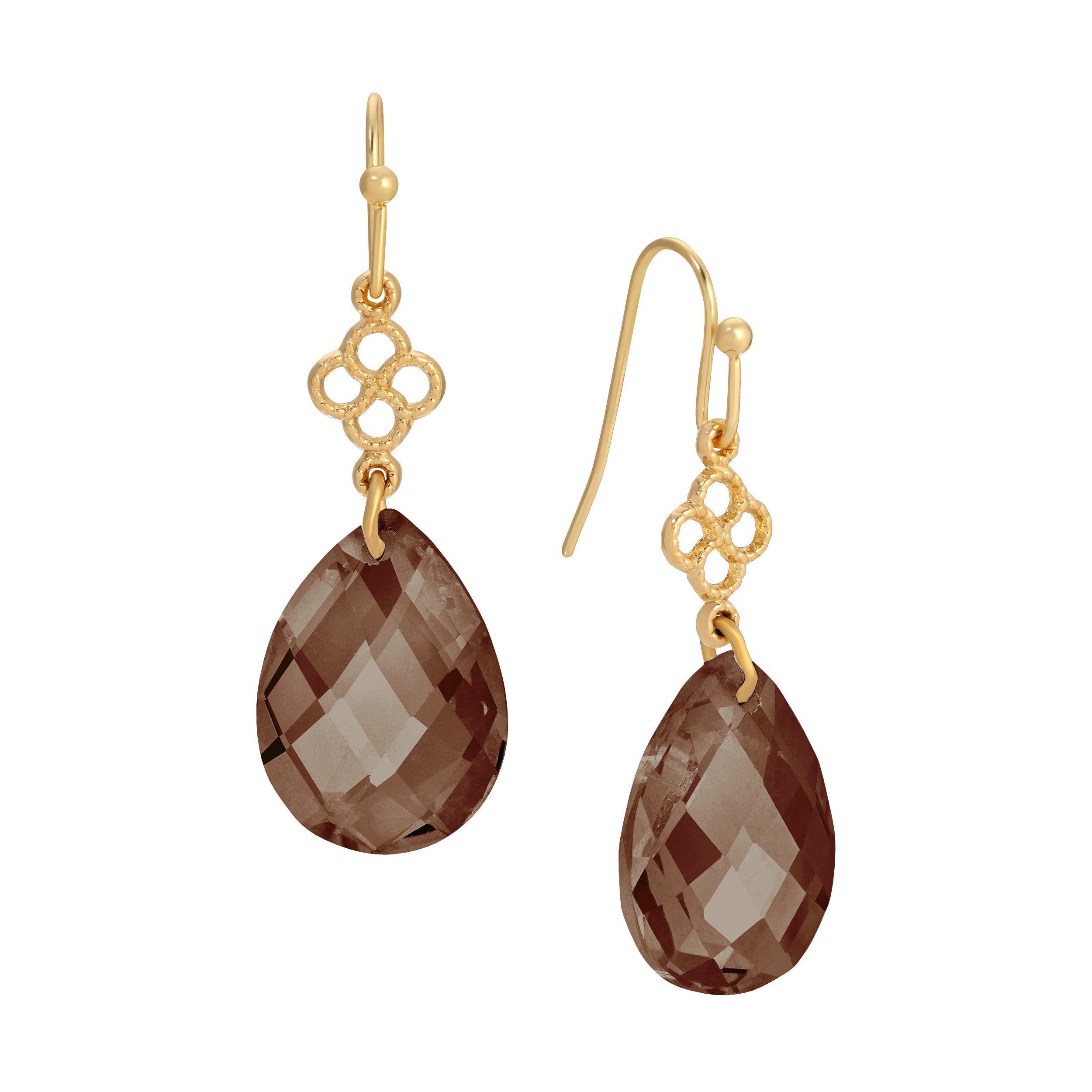 Faceted Briolette Brown Crystal Teardrop Earrings
