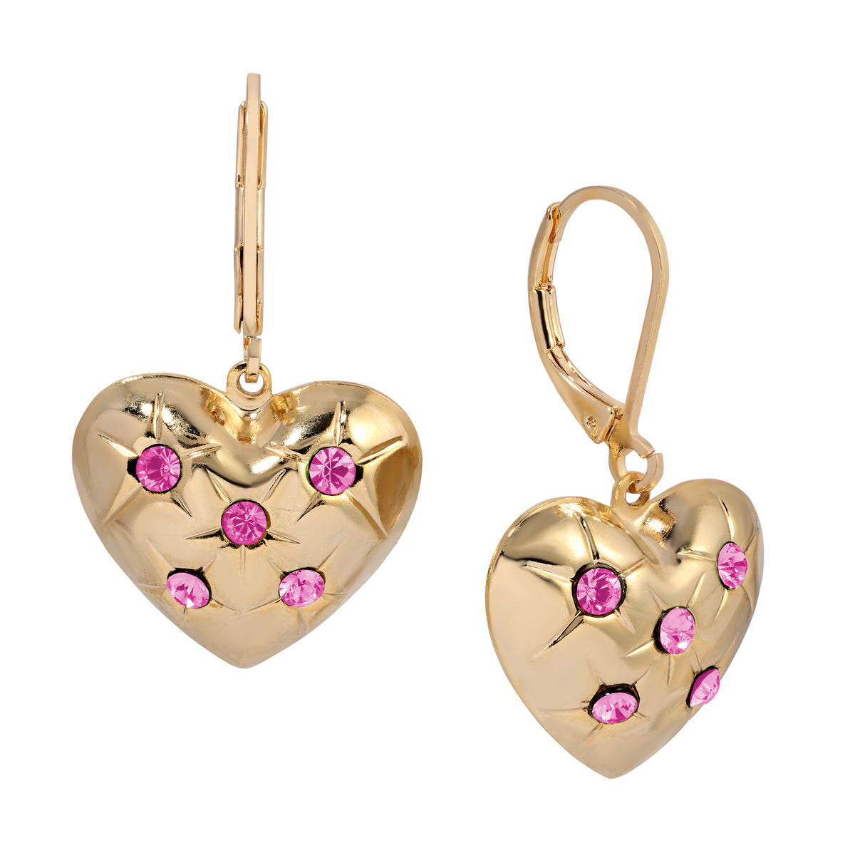 Hearts of Gold & Pink Crystal Drop Earrings