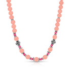 Silver & Matte Rose Pink Beaded Necklace 16" + 3" Extension