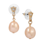 Golden Pink Champagne Faux Pearl & Crystal Drop Stud Earrings