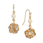 Clustered Fireball Crystals & Round Faux Pearl Drop Earrings