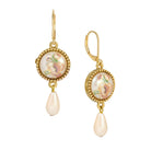 Round Pink Floral Decal & Faux Pearl Teardrop Dangle Earrings