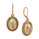 Pink Floral Dotted Oval Faux Pearl Drop Earrings