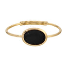 Oval Semi-Precious Black Onyx Cabochon Gemstone Spring Hinge Bracelet