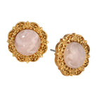 Round Pink Rose Quartz Stone Stud Earrings