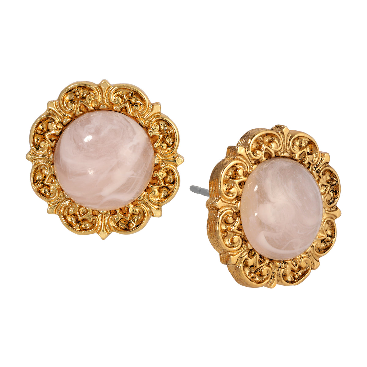 Round Pink Rose Quartz Stone Stud Earrings