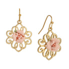 Pink Porcelain Rose Filigree Drop Earrings