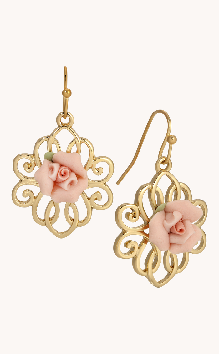 Pink Porcelain Rose Earrings