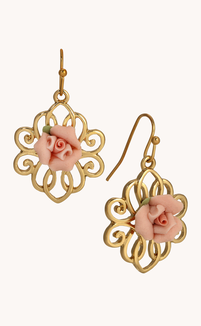 Pink Porcelain Rose Drop Earrings