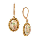 Pink Floral Oval Faux Pearl Decal Drop Earrings