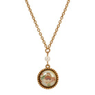 Round Pink Floral Faux Pearl Decal Pendant Necklace 16" + 3" Extension