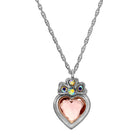 Pink Heart & Flower AB Glass Crystal Pendant Necklace 18"