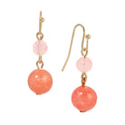Round Coral Pink Dangling Bead & Baroque Rose Quartz Drop Earrings