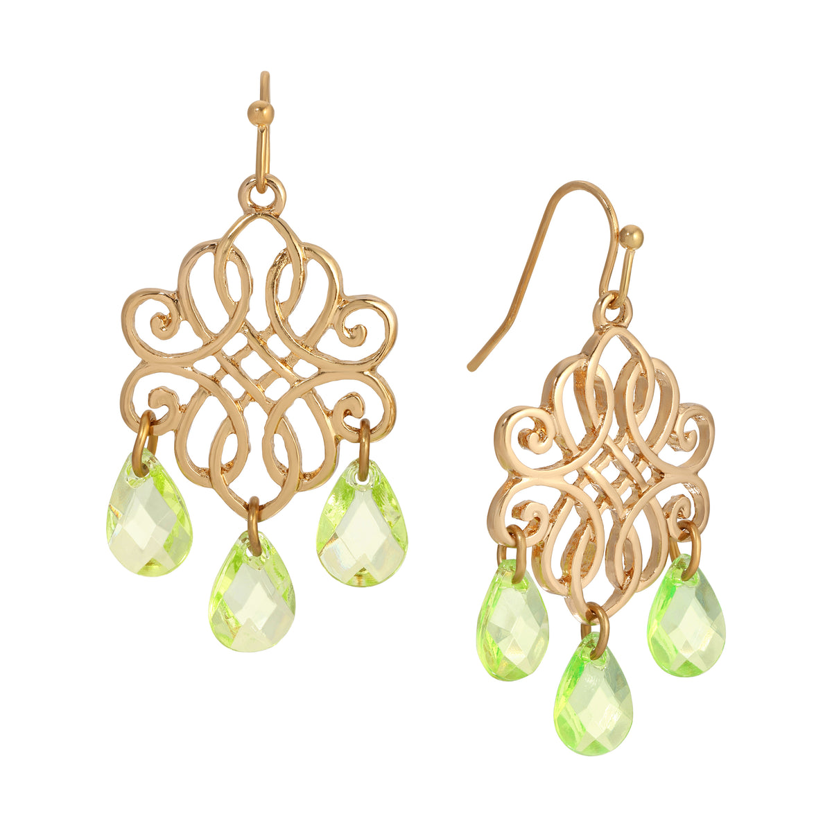 Golden Filigree & Dangling Briolette Teardrop Bead Earrings