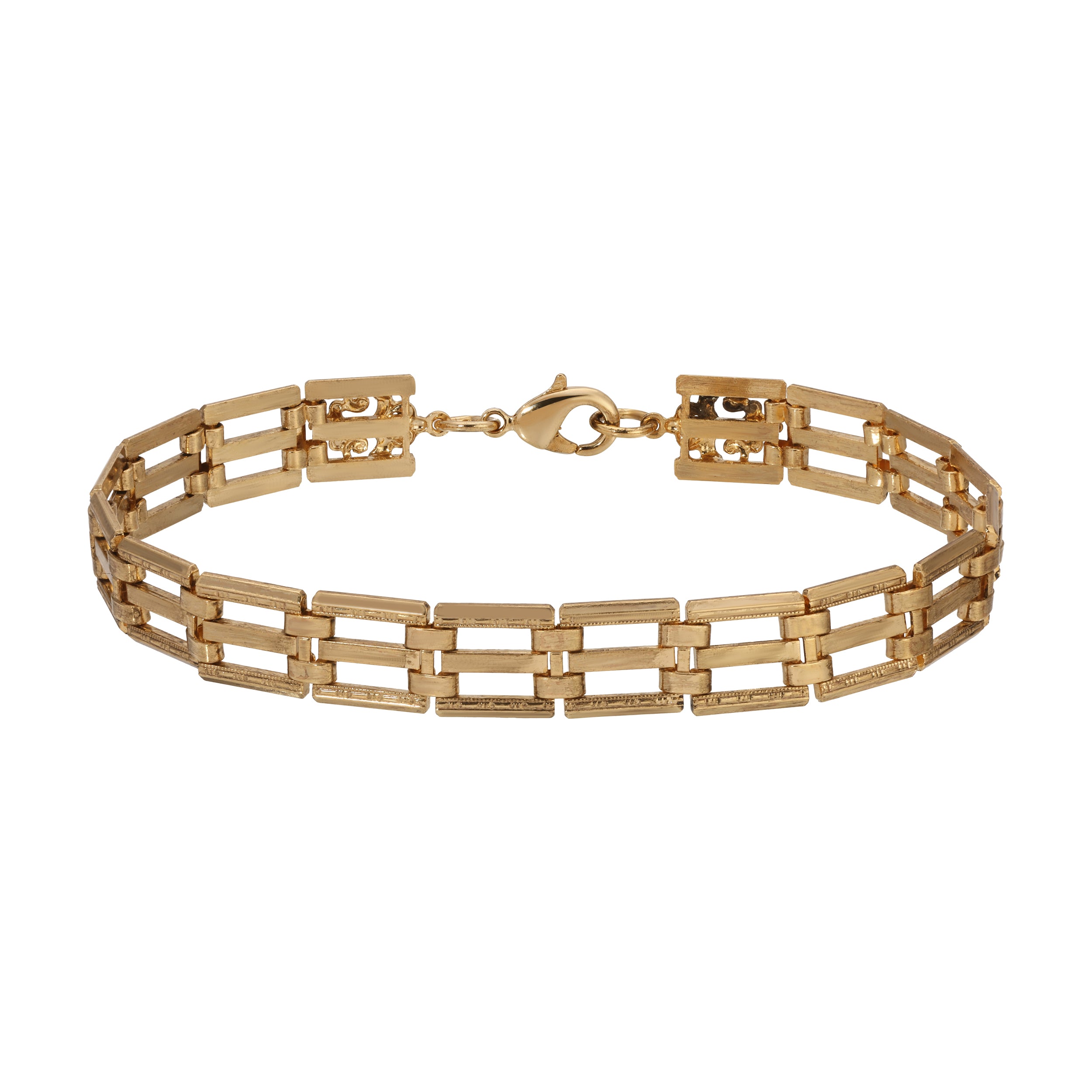 Golden Antiqued Brick Pattern Chain Bracelet