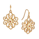 Golden Filigree & Oval Flower Decal Drop Earrings