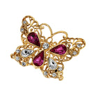 Golden Fuchsia Crystal Butterfly Pin