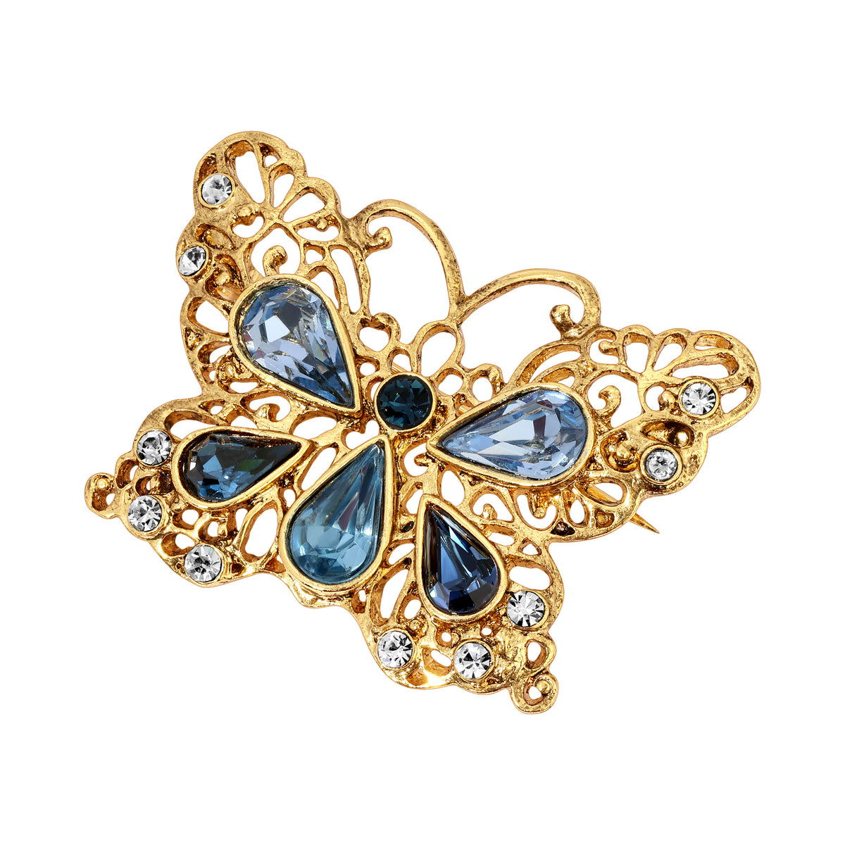 Golden Sapphire Crystal Butterfly Pin