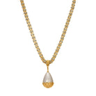 Gold Tone Teardrop Faux Pearl & Crystal Vine Chain Pendant Necklace 15" + 3" Extension