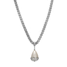 Silver Tone Teardrop Faux Pearl & Crystal Vine Chain Pendant Necklace 15" + 3" Extension