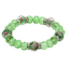 Green Fire Polished Flower Bead & Crystal Stretch Bracelet