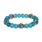 Blue Fire Polished Flower Bead & Crystal Stretch Bracelet