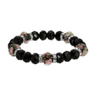 Black Fire Polished Flower Bead & Crystal Stretch Bracelet
