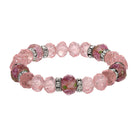 Pink Fire Polished Flower Bead & Crystal Stretch Bracelet