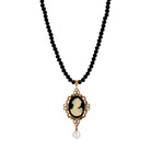 Black & Ivory Cameo Beaded Drop Pendant Necklace 15" + 3" Extension