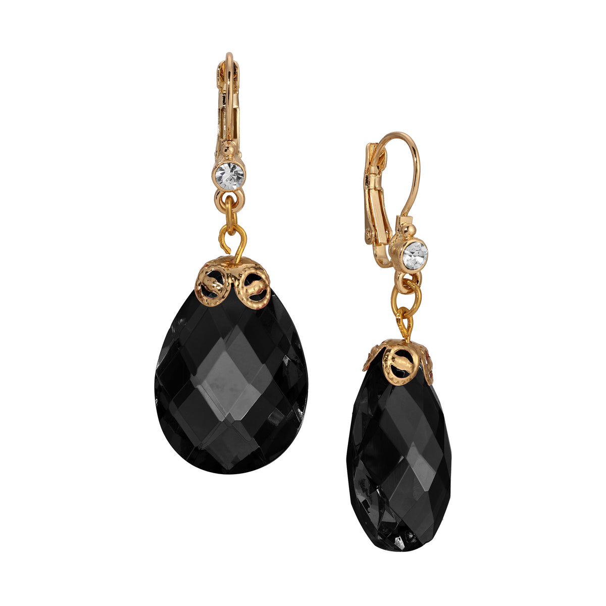 Multi-Faceted Briolette Black Crystal Stone Drop & Dangle Earrings