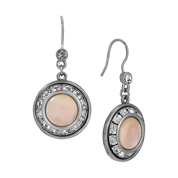 Silver Mother Of Pearl & Clear Crystal Round Earrings
