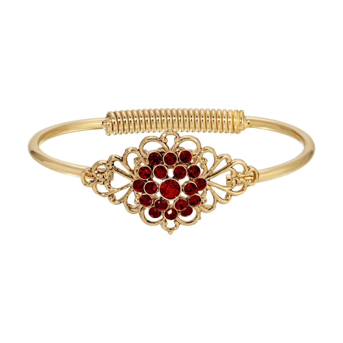 Gold Diamond Shaped Filigree & European Red Crystal Hinge Bracelet