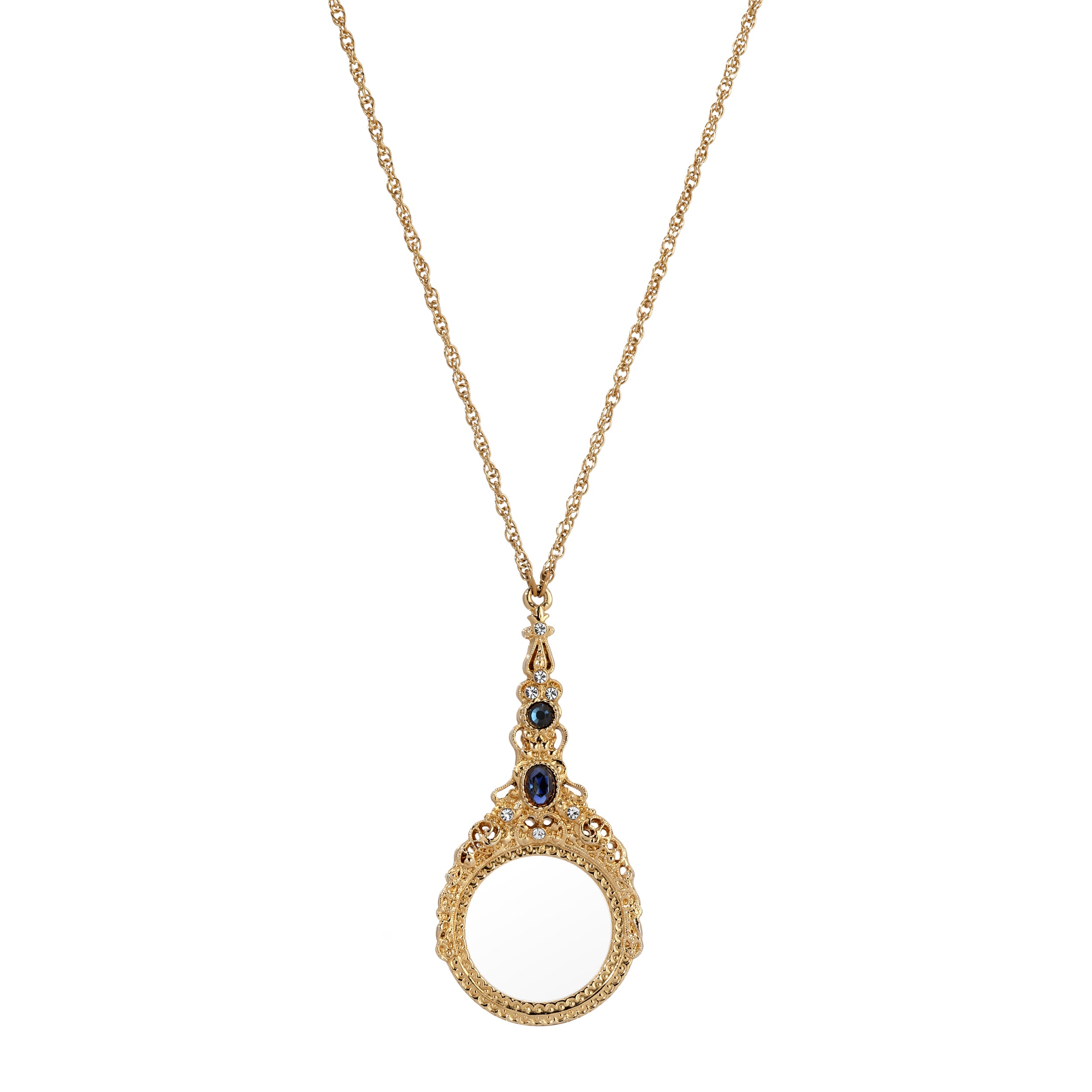 Gold Tone Round Magnifying Glass 30 Necklace – 1928 Jewelry