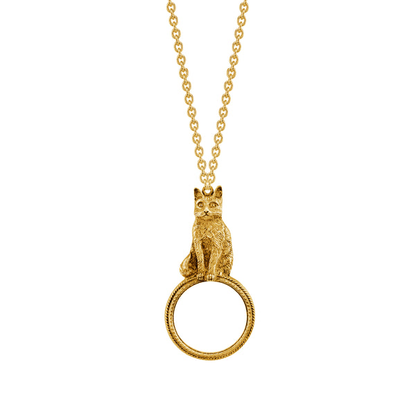 Cat Magnifying Glass Pendant Necklace 30" - Magnification Power: 2-3X