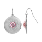 Round Silver & Rose Pink Glass Crystal Drop Earrings